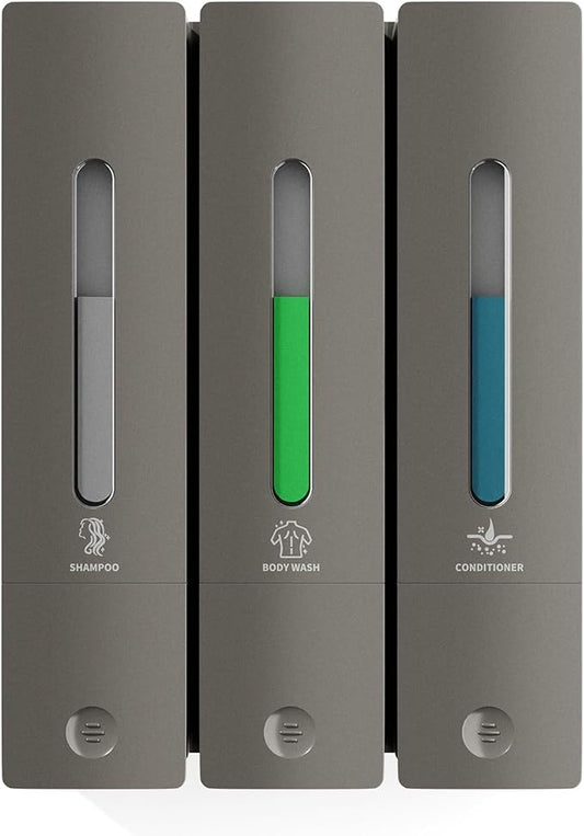 Shampoo and Conditioner Dispenser - Wall-Mounted 3-Chamber Shower Soap Dispenser, No-Drill, 1200ML Capacity, for Bathroom & Hotel