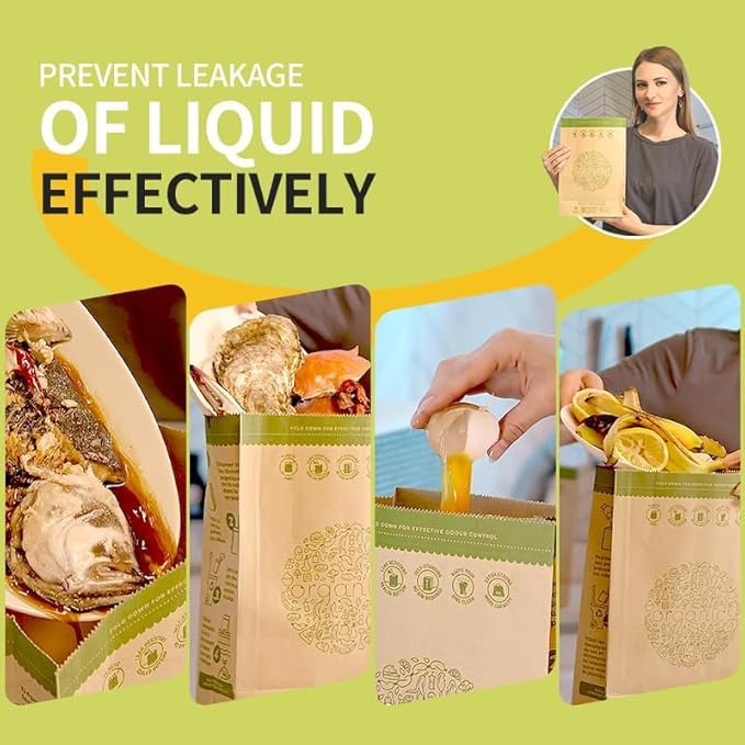 HYTREND-Kitchen Food Waste Bag-120 Bags-%100 Compostable paper Bag - Leak Resistant - Small-Certified by BNQ and BPI,CMA-I,CMA-W