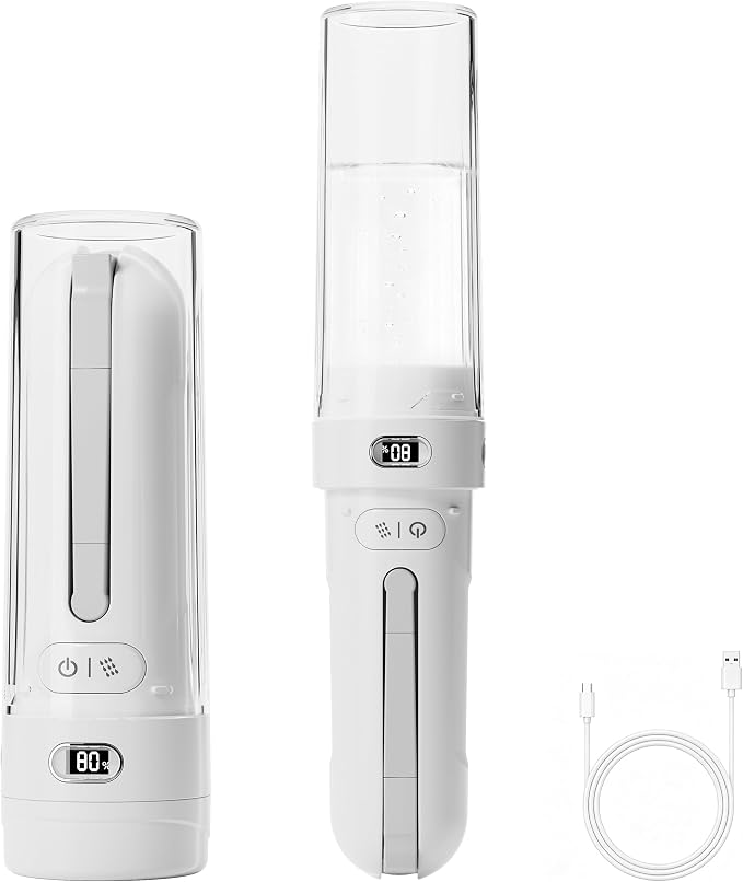 Electric Portable Bidet for Travel, Rechargeable for Women Postpartum, Period & Hygiene | 3 Pressure Modes, 260 Uses/Charge, IPX7 Waterproof, Foldable & Compact, Standard Bottle Fit, USB-C Charging, White