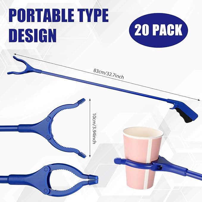 Norme 20 Pcs 32" Trash Grabber Reacher Tool for Elderly Long Handle Litter Picker Upper Lightweight Handy Aid Nonslip Trash Claw Grabber for Sanitation Workers Home Garden Arm Extension