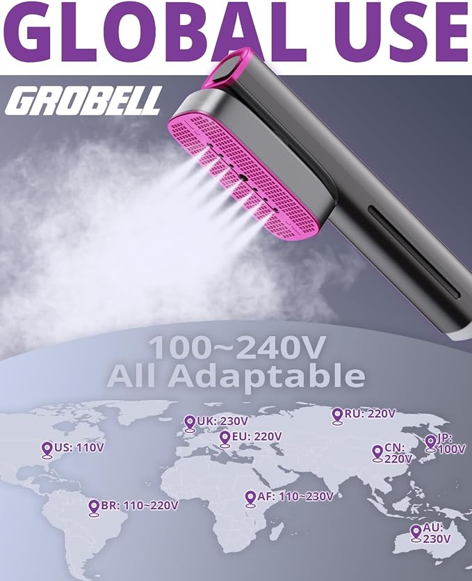 Travel Garment Steamer for Clothes: 100V-220V Dual Voltage Hand Portable Hand Held 2 In 1, 20s Smart Fast Heat Up Handheld Clothing Steamer, 4 Modes with LED Display, Global Travel Size Gray