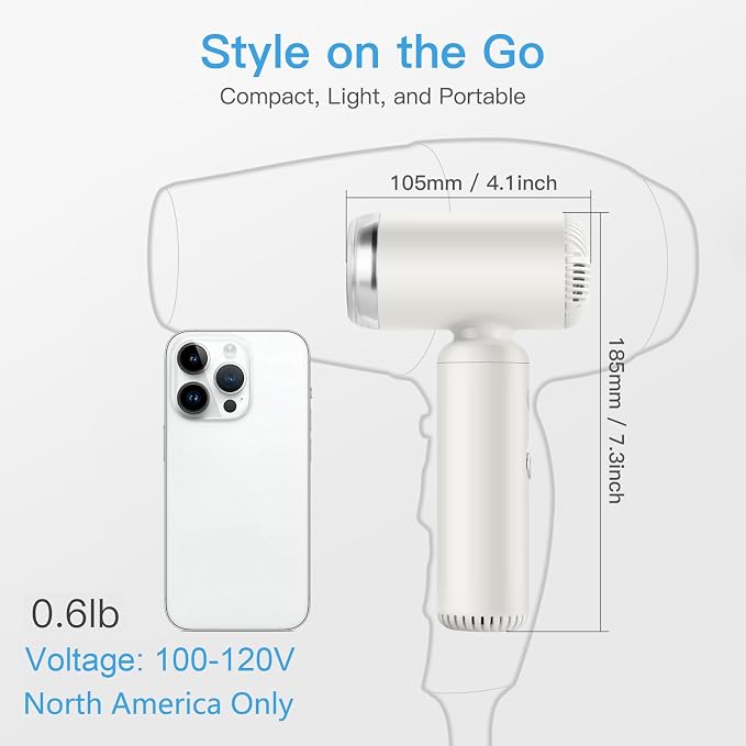 Hair Dryer, Webeauty Travel Mini High-Speed 200 Million Negative Ions Blow Dryer with Diffuser, 110,000RPM Brushless Motor for Fast Drying, Lightweight Portable Hairdryer for Women, No Heat Damage