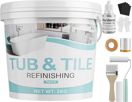 Tile Paint, 70 oz Tub and Tile Refinishing Kit with Hardener, Tub Paint for Bathtub Sink Bathroom Kitchen Countertop, Water Based & Low Odor, Semi-Gloss white, 100-110sq.ft