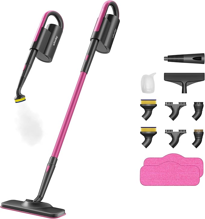 Schenley Steam Mop Cleaner with Detachable Handheld Steamer for Cleaning Hardwood, Laminate Floor, Tiles and Grout, with 14-in-1 Multi-purpose Accessories and Washable Microfiber Pads
