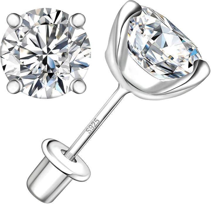 Moissanite Screw Back Earrings Studs - 0.2CT-4CT Moissanite Earrings for Women 925 Sterling Silver Piercing Real Colorful Moissan Hypoallergenic Jewelry Ear Stud Gifts