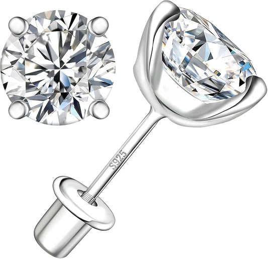 Moissanite Screw Back Earrings Studs - 0.2CT-4CT Moissanite Earrings for Women 925 Sterling Silver Piercing Real Colorful Moissan Hypoallergenic Jewelry Ear Stud Gifts