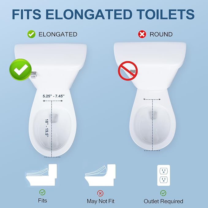 Bidet Toilet Seat, Elongated, Electric, Warm Water, Air Dryer, Heated Seat and Slow Close Lid, Front and Rear Wash, Night light, Wireless Remote, 102 (Elongated)