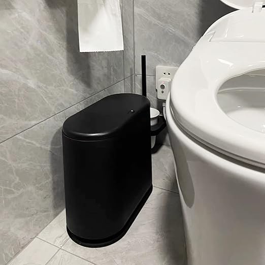 PENGKE Slim Plastic Trash Can,2.7 Gallon Garbage Can with Press Top Lid,Black Modern Waste Basket for Bathroom,Living Room,Office and Kitchen
