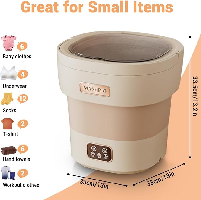 Garvee 12L Mini Portable Washing Machine and Dryer, Folding Compact Small Washer Fully Automatic 3 Cleaning Modes Collapsible Camping Washer for RV Dorm Travel Hotel Laundry