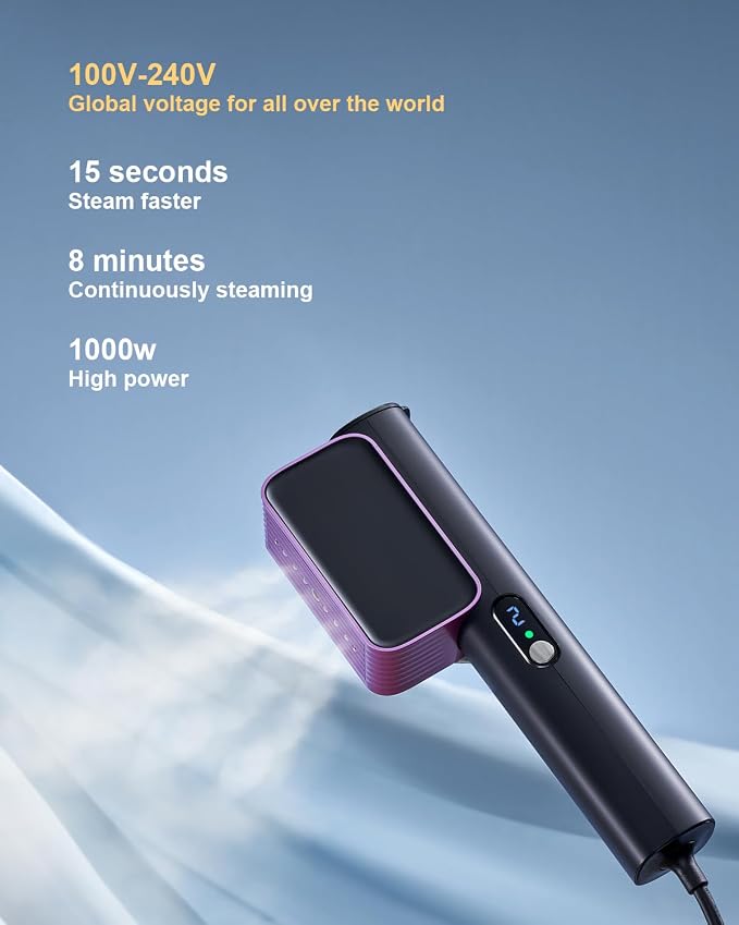 G7 2-in-1 Professional 100-240V Dual Voltage Steamer for Clothes and Iron for Clothes, Just 1lbs Lightly, 8 Minutes of Continuous Steam, 1000W Portable Steamer for travel and home