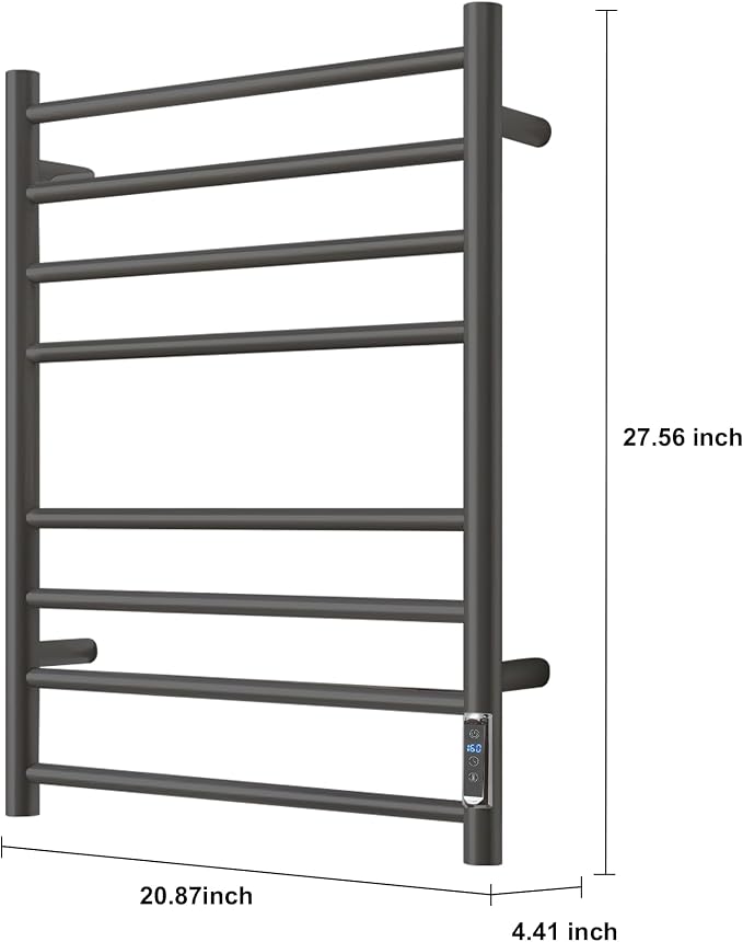 Heated Towel Racks for Bathroom, Wall Mounted Electric Towel Warmer Racks with Timer & Temperature Control, 8 Bar Stainless Steel Towel Heater for Bathroom, Matte Black, Plug-in