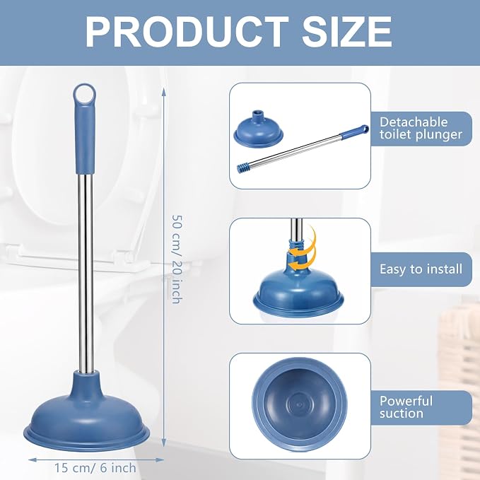 Reallnaive 12 Pcs Bulk Toilet Plunger for Bathroom Double Thrust Force, Heavy Duty Rubber Cup Commercial Plunger for Drain Clog Toilets Drains Kitchens(Classic)