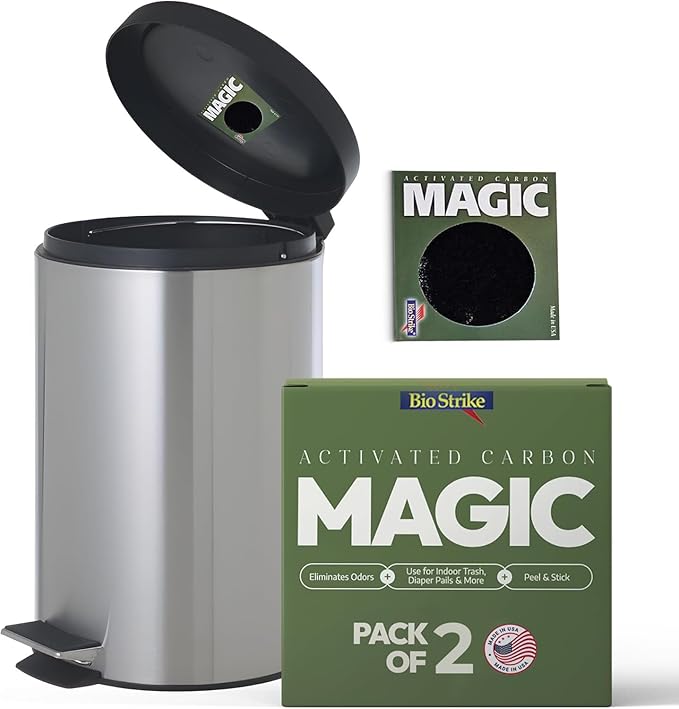 Trash Magic Activated Charcoal Trash Can Odor Eliminator - Peel & Stick Garbage Can Deodorizer - Air Freshener for Fridge, Compost, Drawers & Diaper Pails - Lasts 4 Months - Made in USA (1 Pack)
