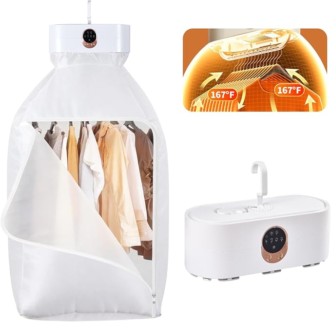 Hanging Portable Clothes Dryer, Mini & Compact Dryer | For Apartment, Dorms, RV&Travel, 4 Timer Settings (1H/2H/4H/8H), 167°F Constant Temperature