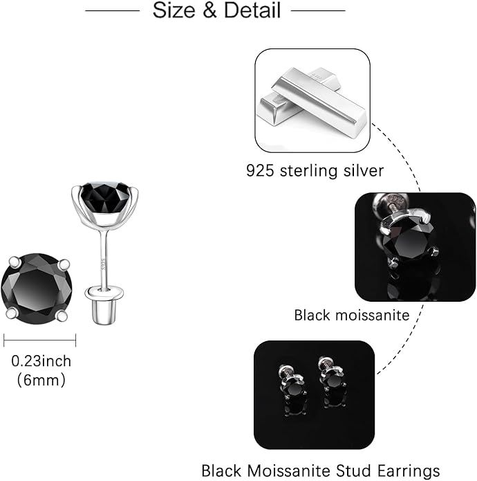 Moissanite Screw Back Earrings Studs - 0.2CT-4CT Moissanite Earrings for Women 925 Sterling Silver Piercing Real Colorful Moissan Hypoallergenic Jewelry Ear Stud Gifts