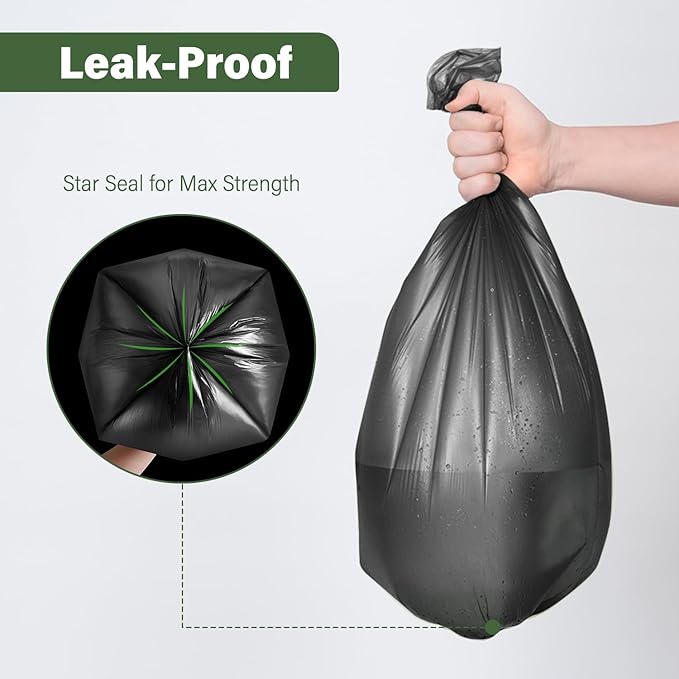 Jaoul Trash Bags 13 Gallon, Strong Tear & Leak Resistant Large Garbage Bags, 0.97 Mil Extra Strong Trash Bags for Kitchen, Bathroom, Office, Restroom, Car, Black, 100 Counts