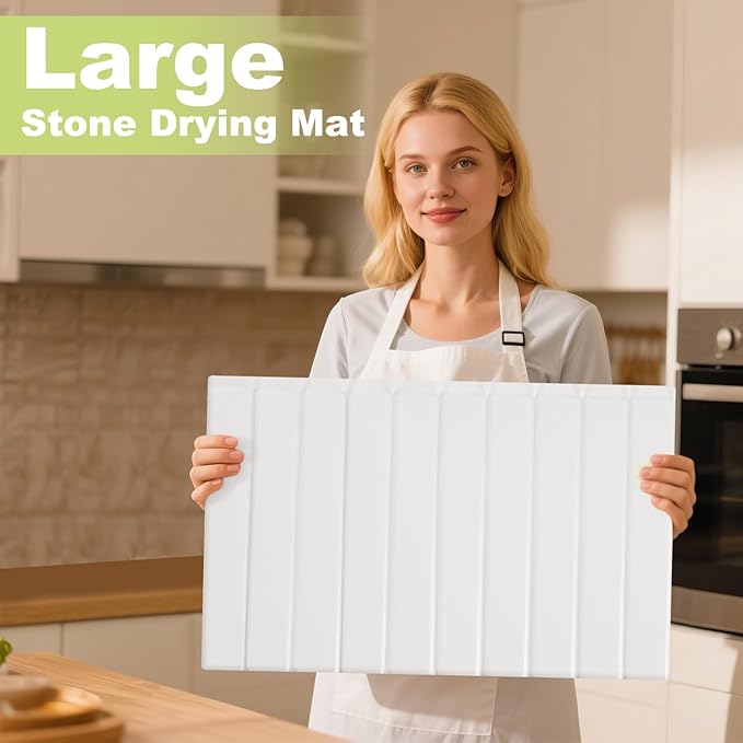 Oxydrily Large Stone Drying Mat for Kitchen Counter, Ultra Absorbent Diatomaceous Earth Mat with PU Leather Cover Stain-resistant Quick Dry/Foldable, Collapsible Dish Mats for Dishes Cups 23.6"x15.3"