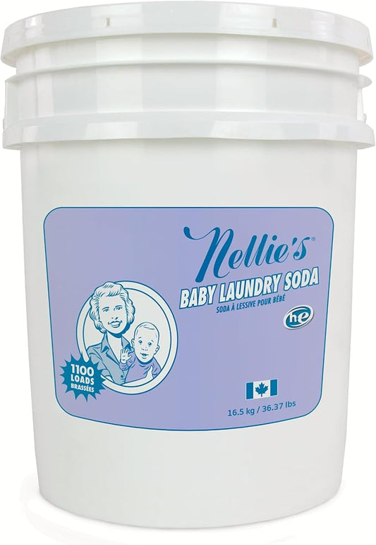 Nellie’s Baby Laundry Soda – Bulk Powdered Laundry Detergent for Infants’ Sensitive Skin – Fragrance-Free, Gentle, and Effective – 500 Loads - Made in Canada