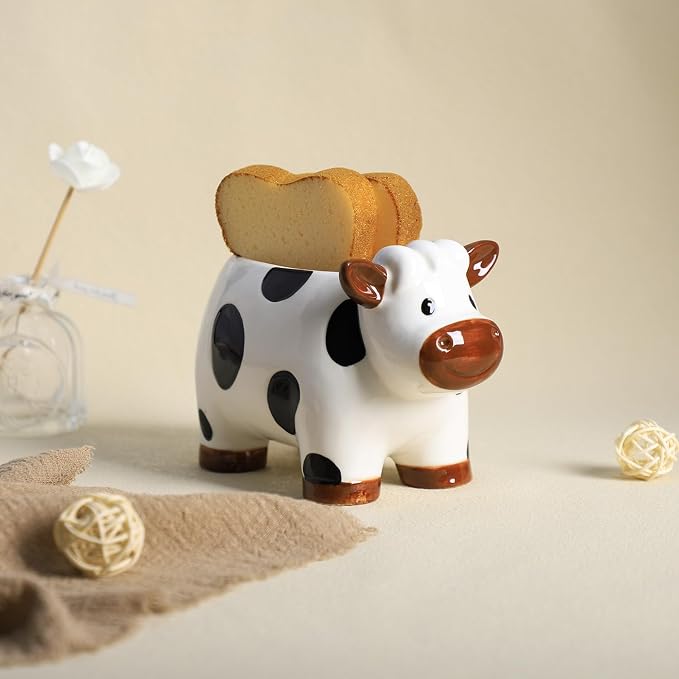 Ceramic Cartoon Cow Shape Sponge Holder for Kitchen Sink, Compact Sink Caddy Organizer, Sccouring Pad and Dish Sponge Holder
