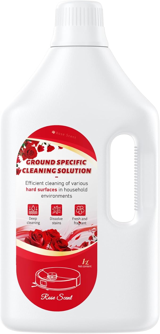 1 L Floor Cleaning Solution Rose Scent, Compatible with Roborock/Shark/Bissell/Swiffer/IRobot/Eufy Quick Drying Without Residue Suitable for All Robot Vacuums and Wet Dry Dual-Use Vacuum Cleaners