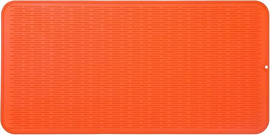MicoYang Silicone Dish Drying Mat for Multiple Usage,Easy clean,Eco-friendly,Heat-resistant Silicone Mat for Kitchen Counter or Sink,Refrigerator or Drawer Liner Orange 5XL 36inches x 18inches