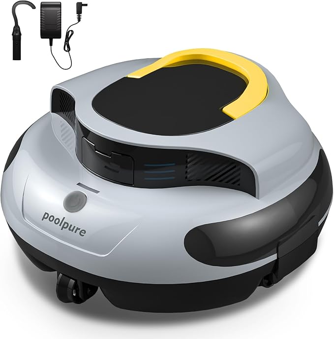 PoolPure Aquaguard SE II Cordless Robotic Pool Cleaner with 5000mAh Large Battery, 120-Min Operating Time, Adjustable Path Options for Above-Ground Pools and More (Grey-Yellow)