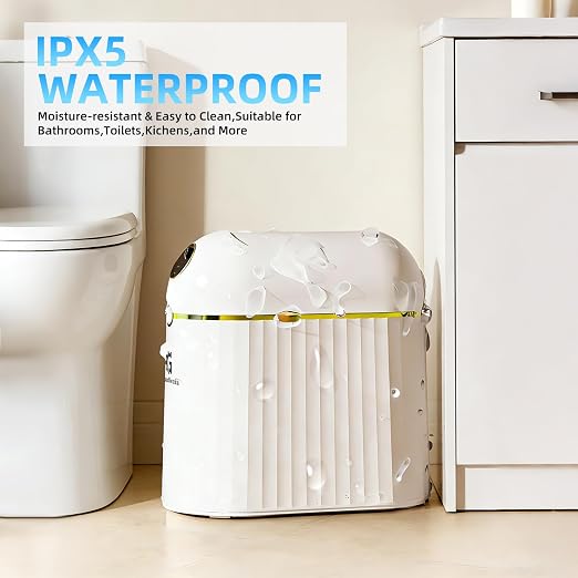 Self-Sealing & Self-Changing Trash Can, 2.7 Gallon Automatic Touchless Smart Bathroom Trash Can with Lid, Slim Waterproof Waste Bin for Bathroom, Bedroom and Offic