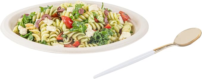Restaurantware-Moderna 7.75 Inch Fancy Flatware, 50 Durable Plastic Flatware - With White Handle For Grip, Heavy-duty, Gold Plastic Spoons, Easily Disposable Or Restaurants