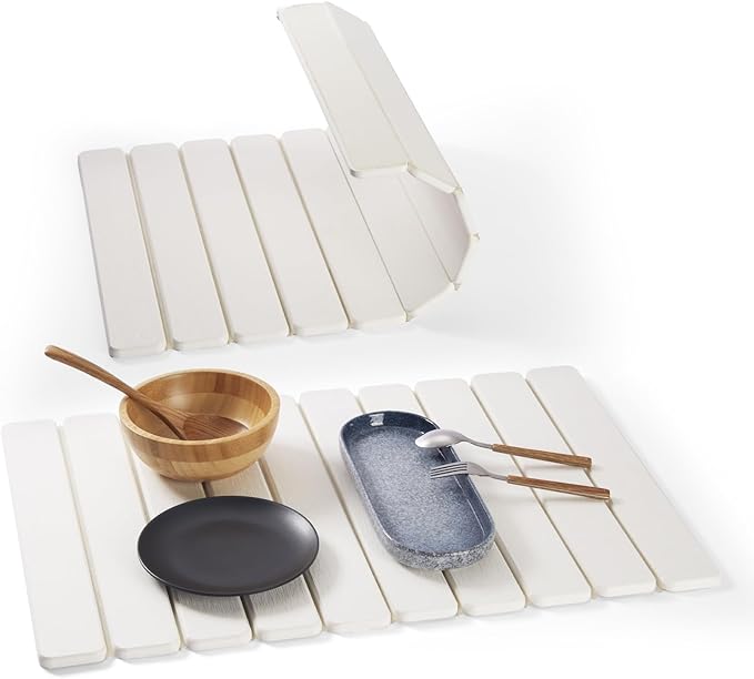 Stone Drying Mat for Kitchen Counter, 24"x16" Large Collapsible Dish Drying Mat with Non-Slip Pad and Sandpaper, Rolling Design, Quick Dry for Dishes, Bottles, Utensils