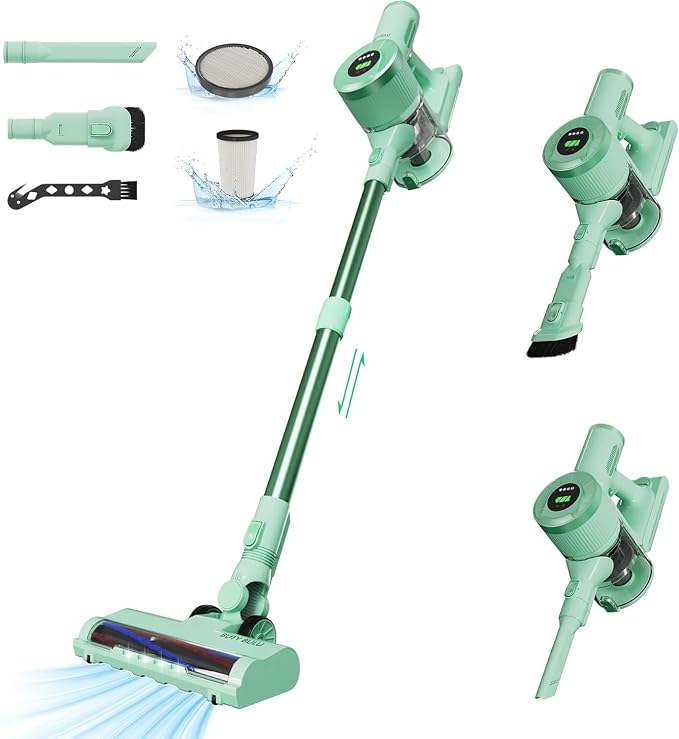 BUTY BULU Cordless Vacuum Cleaner, Handheld Stick2200mAh Rechargeable Battery 30KPa Lightweight Small Vac Electirc Broom, 40Mins Runtime for Home Hard Floor Carpet Pet Hair Cleaning, LED Screen