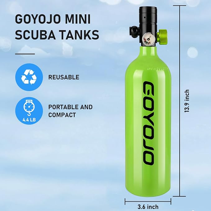 GOYOJO Mini Scuba Tank, Portable Diving Lung Air Tank with DOT Certified, Refillable Emergency Backup Pony Bottle for Snorkeling, Underwater Breathing, Training