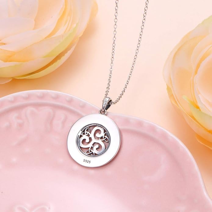 DAOCHONG 925 Sterling Silver Jewelry Oxidized Good Luck Irish Knot Celtic Medallion Round Pendant Necklace, 20 inch