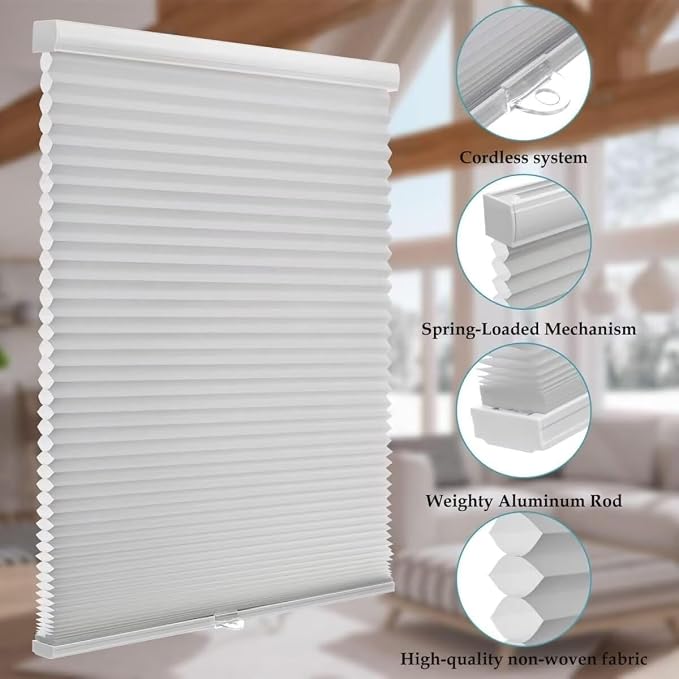 MYshade 1.5-Inch Cellular Cordless Light Filtering Shades, Honeycomb Window Blinds for Soft Daylight & Privacy, Thermal Insulation, Child Safe, Inside or Outside Mount (28" W x 50" H, Grey)