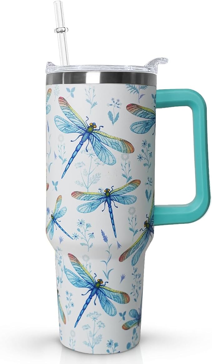 40 oz Dragonfly Tumbler With Lid and Straw - Water Bottle, Coffee Mug, Travel Cup - Gifts for Women, Ornament, Accessories