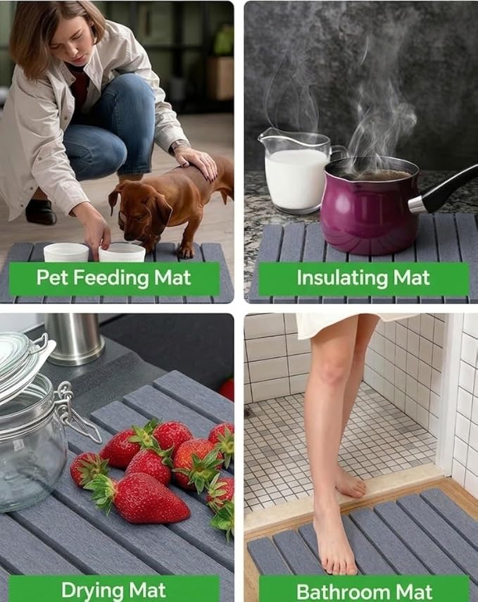Stone Drying Mat for Kitchen Counter 16x24 Inch, Diatomaceous Dish Drying Mat with Towel Sanding Tool, Fast-Absorbing Quick-Dry Non-Slip Sink Tray ( Grey )