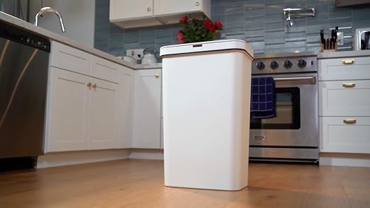 SIMPLI-MAGIC 79502 13 Gallon Touchless Sensor Trash Can, Rectangle Garbage Bin, Perfect for Home, Kitchen, Office, White