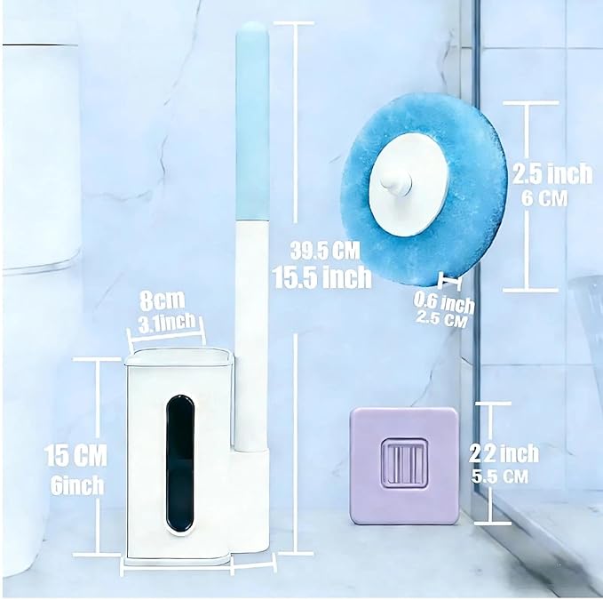 Disposable Toilet Brush with 16 Wand Cleaner Refills Pads，Wall Mounted Toilet Bowl Holder Set，Toilet Cleaning System Starter Kit，Bathroom Cleaning System for Sink Bathtub Wash Basin