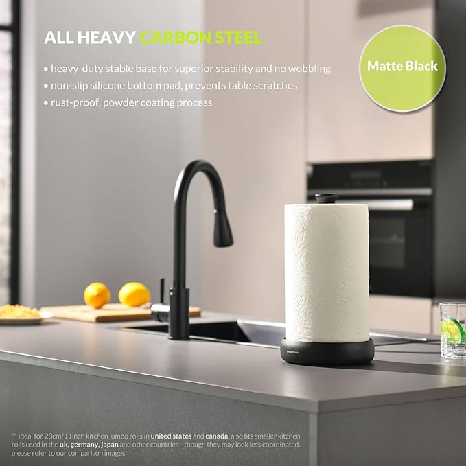 simpletome Heavy Duty Paper Towel Holder Countertop Prevent Kitchen Paper from Unraveling (Matt Black)