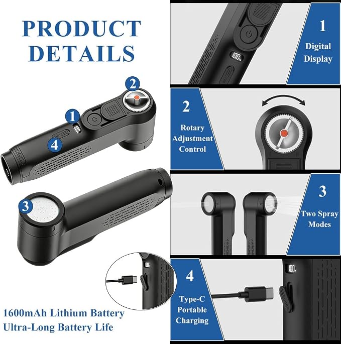 Portable Bidet for Travel,Electric Handheld Bidet Sprayer with 2.5L Peri Bottle & Adaptor,Dual Spray Modes,USB-C High Pressure Shower Toilet Butt Washer for Elderly Women Men Hygiene Camping Home