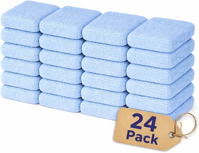 Microfiber Car Wax Applicator Pad, 5" x 3.75" x 1" – Reusable, Scratch-Safe Foam & Plush Microfiber, Washable Detailing Pads (24 Pack)