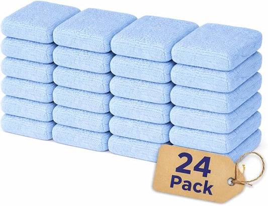 Microfiber Car Wax Applicator Pad, 5" x 3.75" x 1" – Reusable, Scratch-Safe Foam & Plush Microfiber, Washable Detailing Pads (24 Pack)