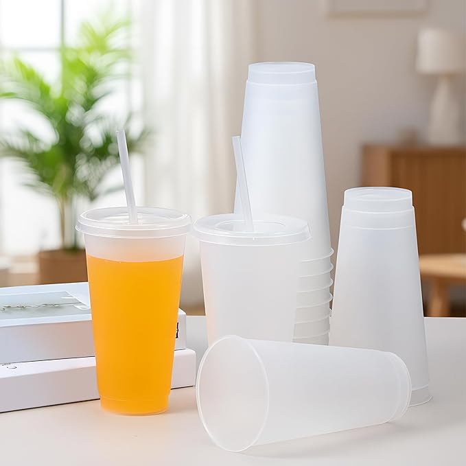 Honeydak 60 Pack Tumbler with Straw and Lid Bulk Cups for Gifts Water Bottle Iced Coffee Travel Mug Cup Reusable Plastic Tumblers for Party Birthdays 24-27 oz (Transparent)