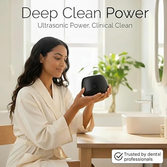 Ultrasonic Retainer Cleaner 48kHz – Dental Pod for Invisalign, Dentures & Mouth Guards – Deep Cleaning Machine for Retainers & Night Guards – 200ML Tank, One-Touch Operation – Black