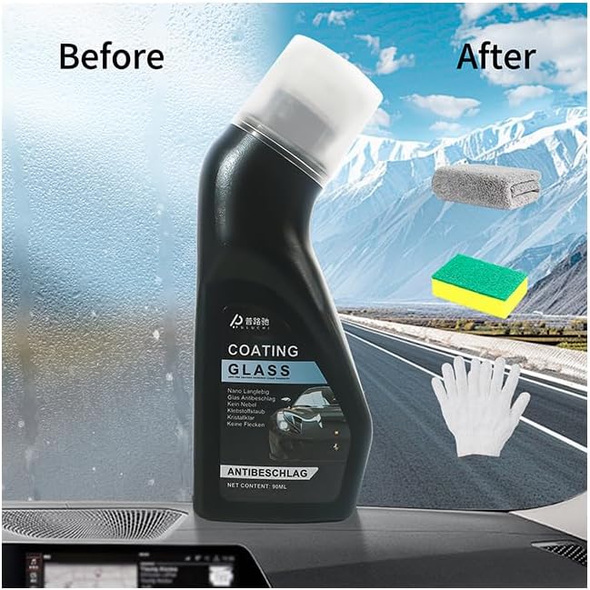 KWV Magic Gem Coating Glass - 4 PCS Portable Anti-Fog Coating Agent with Applicator Micro-Molecular Wiper for Car Windshields Cleaner Tool Set Crystal Shield Quick Defogging for Windows Mirrors 3fl.oz