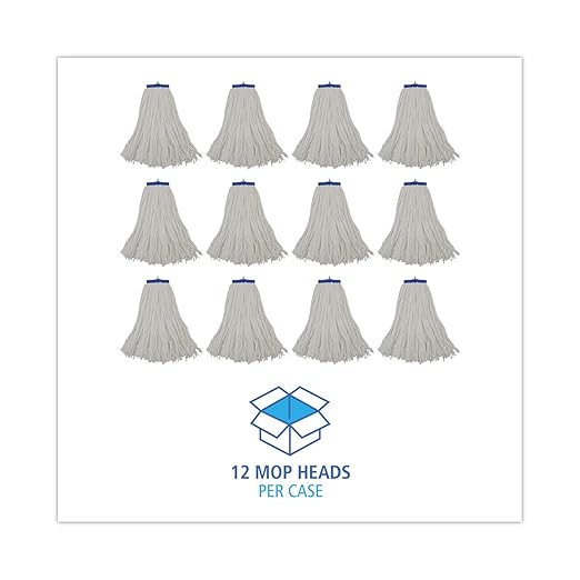 Boardwalk UNS 716R Cut-End Lie-Flat Wet Mop Head, Rayon, 16oz, White (Pack of 12)