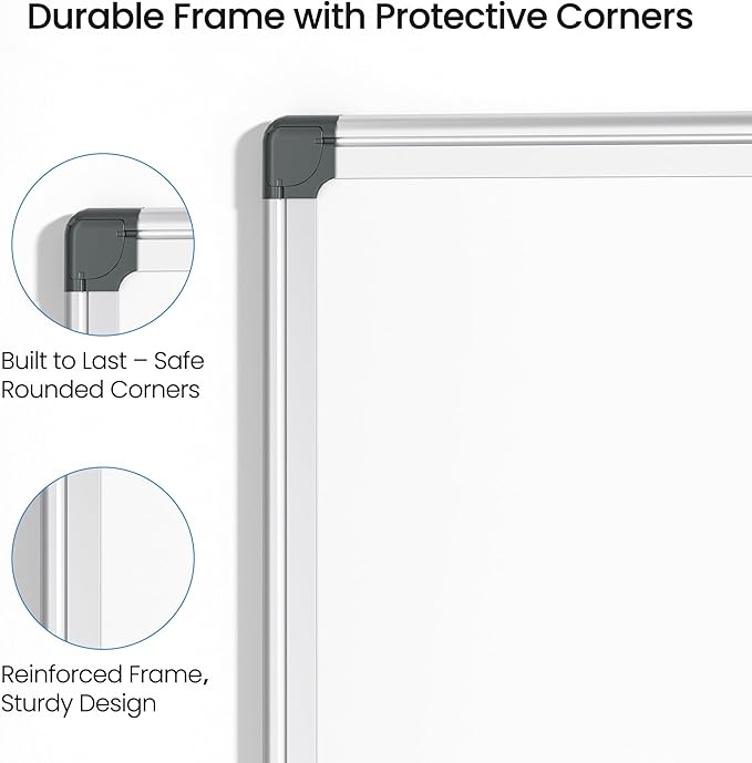 Magnetic White Board for Wall, 24" x 18" Dry Erase Board Kit with 2 Magnetic Dry Erase Markers, 4 Magnets, Eraser, Pen Tray & Mounting Kit – White Board Dry Erase for Home, Office, School