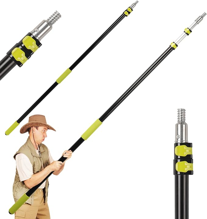 TonGass Telescopic Extension Pole 7-to-18 FT - Lightweight Multi-Purpose With Universal Twist-On Tip for Hanging String Lights, Dusting, Painting, Window Cleaning, and More