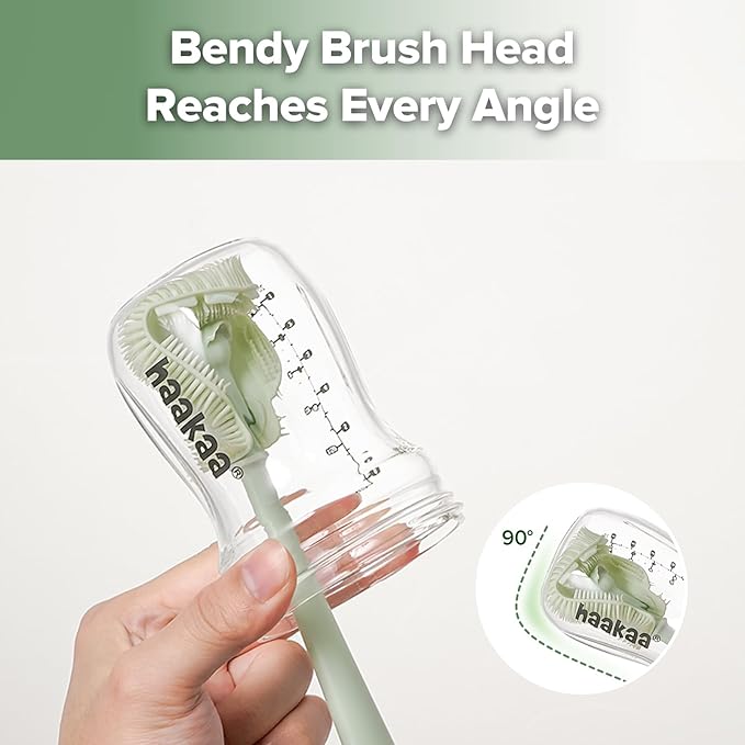 haakaa Gen.3 Natural Glass Baby Bottle&5-in-1 Cleaning Brush Set-Anti-Colic Varibale Flow Nipple for 6m+ Breastfed Babies-Baby Bottle Brush & Bottle Brush Cleaner