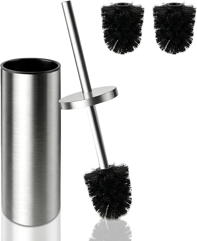Toilet Brush and Holder Set,Stainless Steel Toilet Bowl Brush and Holder for Bathroom,Hidden Toilet Bowl Brush with 2 Heads,Heavy Duty Cleaner Brush with Removable Inner Bowl and Splash Protection