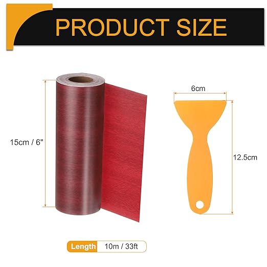 HARFINGTON Wood Grain Repair Tape 6 Inch x 33ft Self Adhesive Repair Patch Tape Simulated Wooden Floor Tapes with Plastic Scraper for Tables Doors Windows Furniture, Walnut
